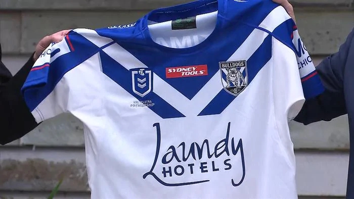 The Bulldogs' new jersey with major sponsor Laundy Hotels